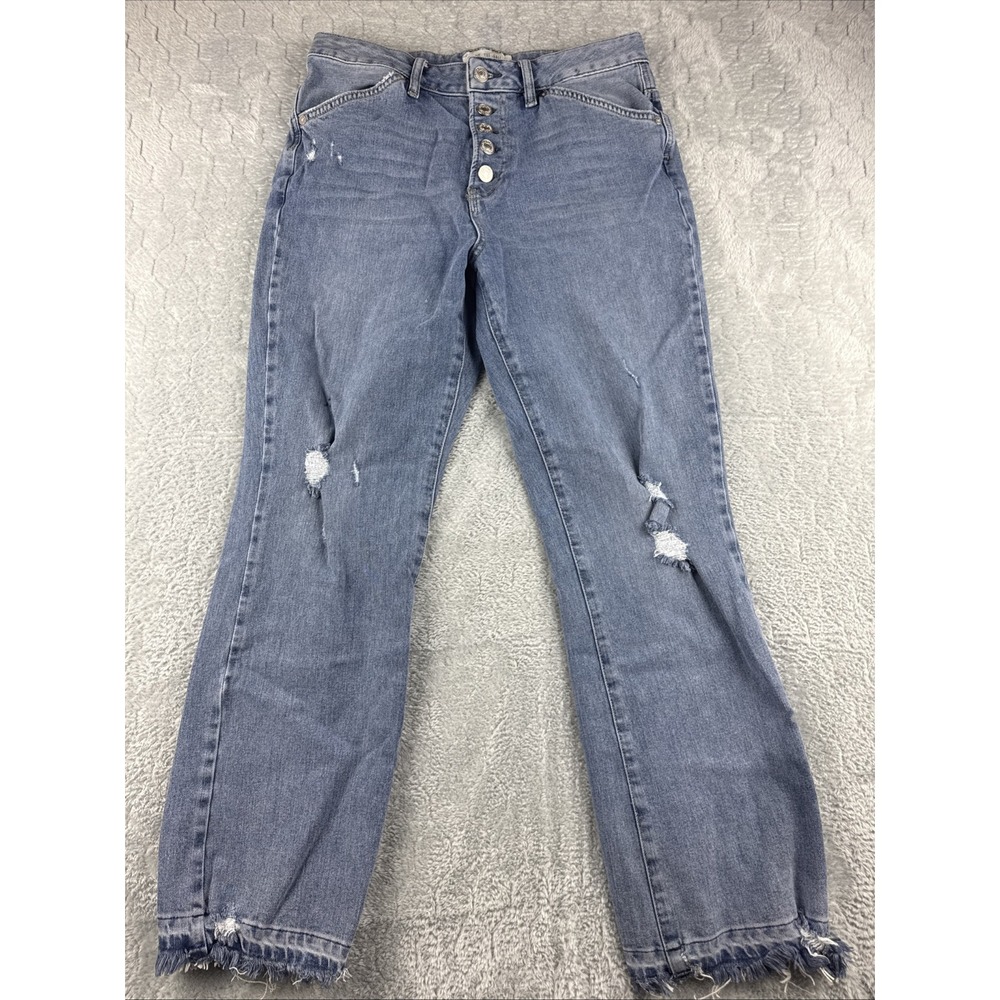 We The Free Women's size 29 Button Fly Distressed Ripped Jeans Raw Hems Boho